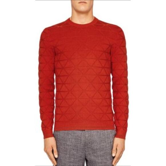 Ted Baker Men's Red Orange‎ Matcha Interest Stitch Crewneck Sweater Size 7 / 3X - Picture 1 of 9